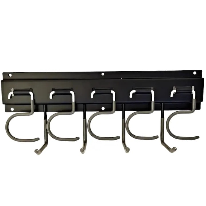 Cuier/Organizator scule Macvi®, suport unelte si obiecte diverse, montaj usor, materiale rezistente, carlige multiple tip S si drepte, ideal pentru baie, garaj si spalatorie, negru