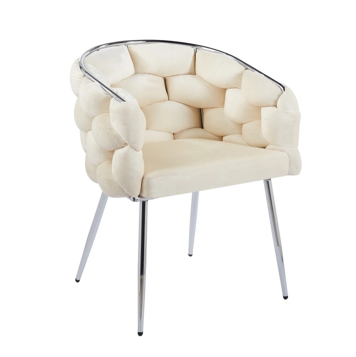 Scaun de Dining/Bucatarie, Topscaune, Cadru Metalic/Catifea, Bej, 67x60x80 cm