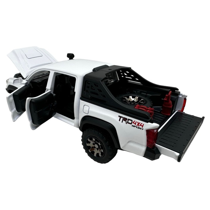 Fehér Toyota Tacoma modell 1/32 hang, fények, nyitható ajtók és motorháztetők