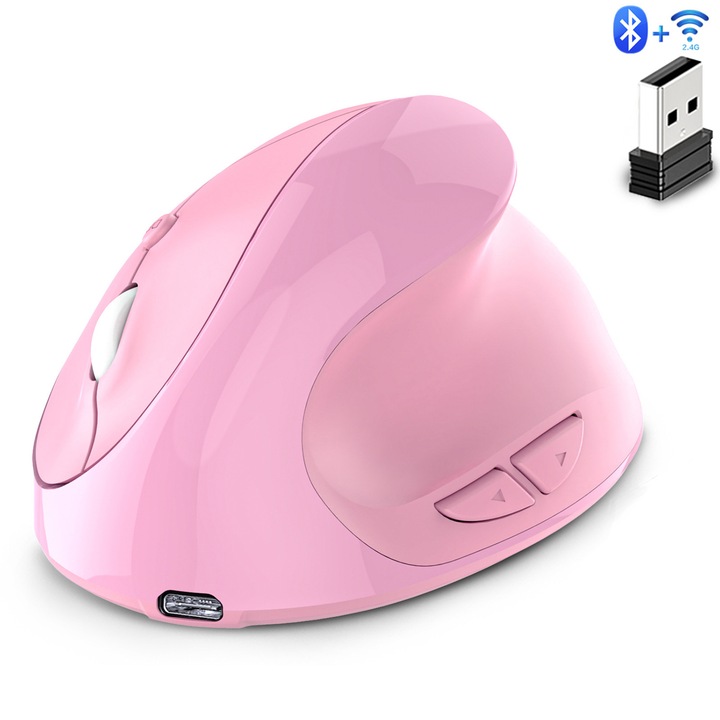 Egér, 1600 dpi, 2, 4 GHz/Bluetooth vezeték nélküli, USB, 400 mAh, csendes, Rózsaszín