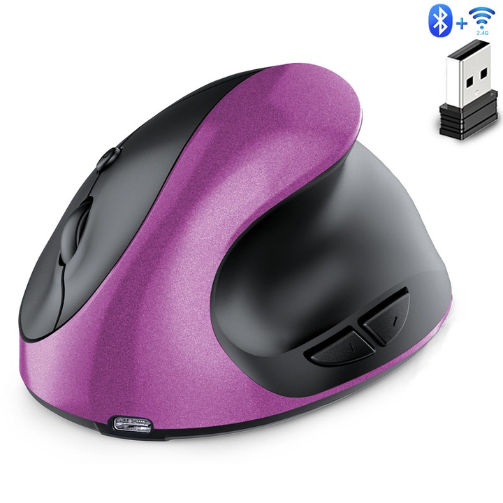 Egér, 1600 dpi, 2, 4 GHz/Bluetooth vezeték nélküli, USB, 400 mAh, csendes, Lila