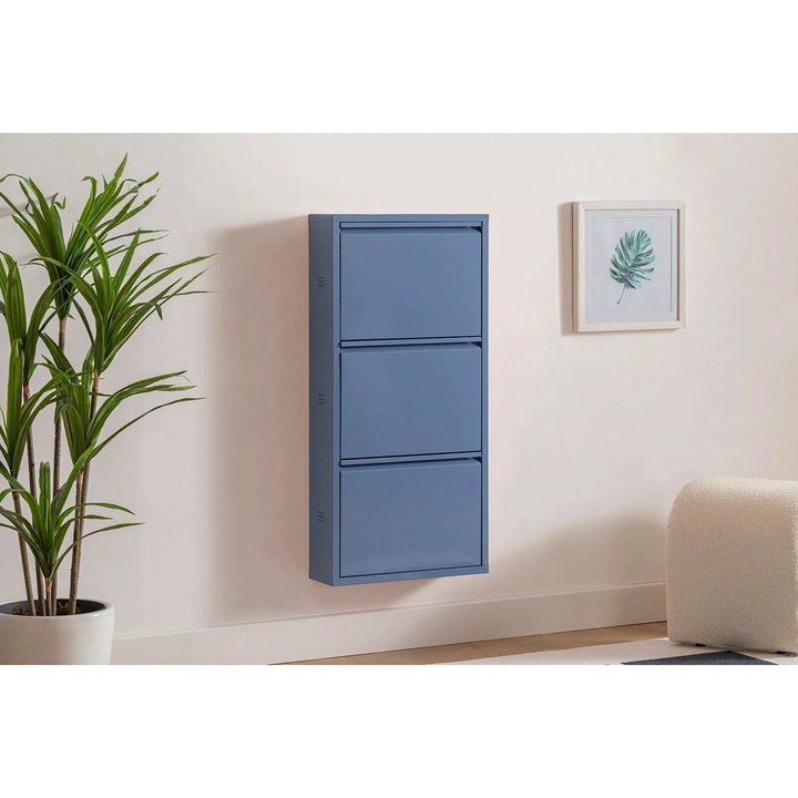 Pantofar Expomob TRIPLE, cu 3 rafturi, dimensiune 50x15x104 cm, culoare albastru