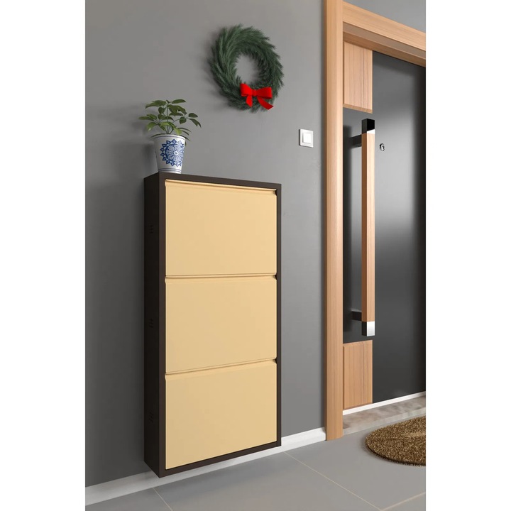 Pantofar Expomob TRIPLE, cu 3 rafturi, dimensiune 50x15x104 cm, culoare maro + crem