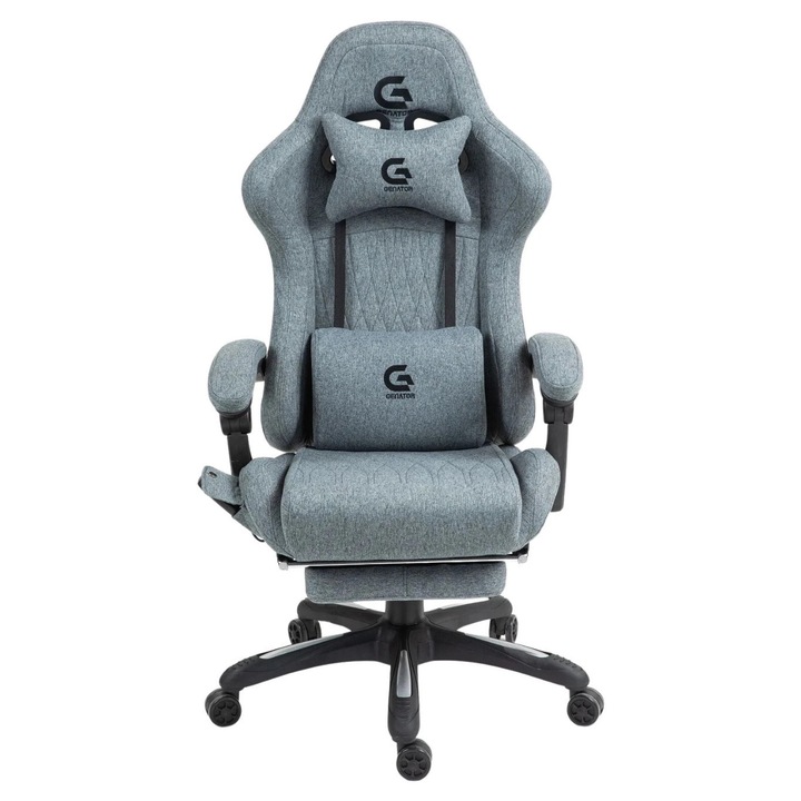 Scaun Gaming Ergonomic Premium, Genator, Masaj 7 Puncte Pentru Relaxare, Boxe Bluetooth Integrate, Perne Reglabile Lombara Si Cervicala, Suport Picioare Retractabil, Functie Sezlong Recliner 90-155°, Scaun Gaming Gri