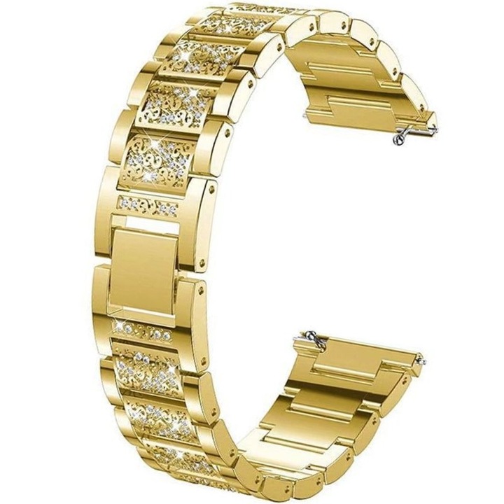 Bratara de dama pentru Samsung galaxy watch4/ gear s3 /active2, Aur,20mm, 3 pini Design elegant, incrustat cu pietre, impermeabil si rezistent la transpiratie