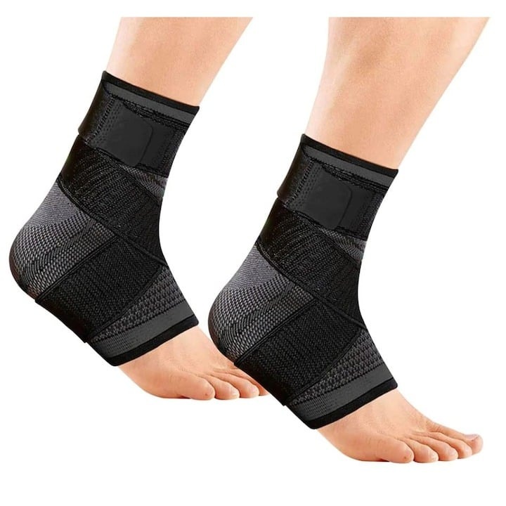 Set 2 x Glezniera elastica, marime M, tip bandaj, protectie pentru glezna, negru/gri, Dactylion®
