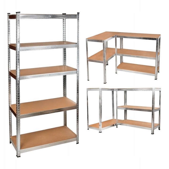 Raft Metalic, Material Otel Zincat, Placa MDF, Numar de Rafturi 5, Sarcina Maxima a Raftului 175 kg, Sarcina Maxima a Raftului 875 kg, Dimensiuni 180 x 90 x 40 cm, Culoare Argintiu