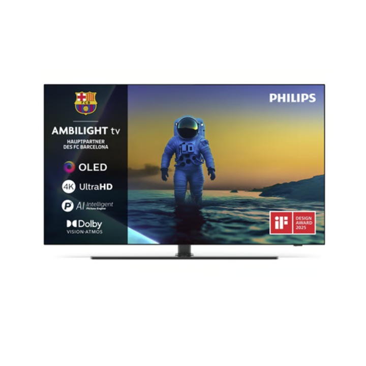 Televizor OLED Philips 55OLED850, 139 cm, 4K UHD, HDR, Smart TV, Control vocal (Alexa, Asistent Google), Ambilight, Dolby Atmos, 120 Hz, Google TV