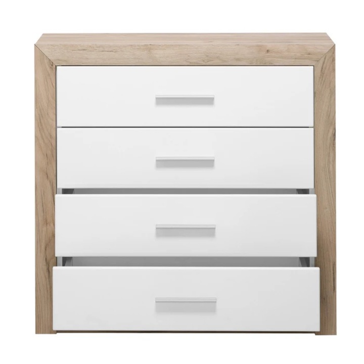 Etna 4F hálószobai komód, 4 fiókkal, szürke tölgy + fényes fehér fólia, 93 x 90.5 x 35 cm, 2C
