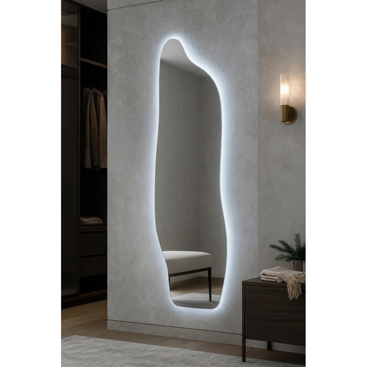 Oglindă LED Magic Time Plenar 150x45cm, asimetrică, cu buton touch
