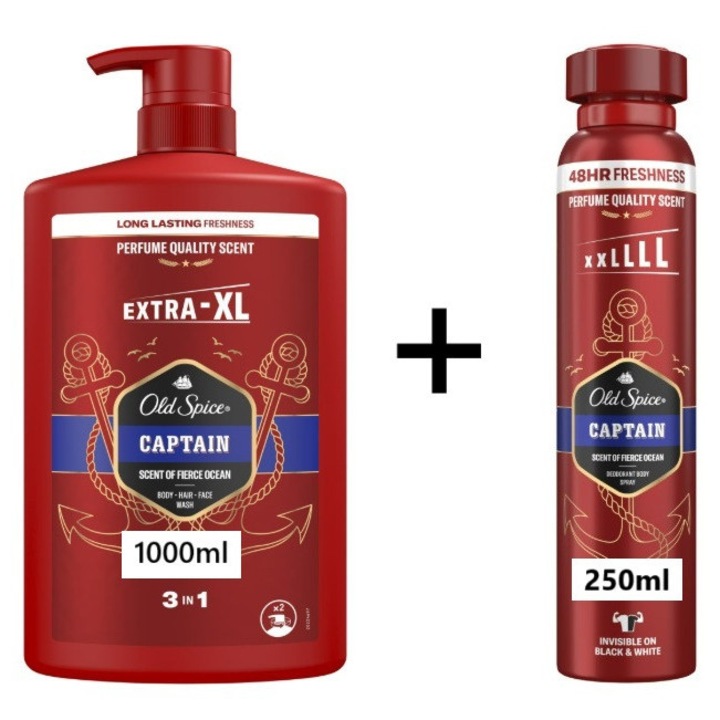 Old Spice Captain szett 3in1 tusfürdő 1000ml + spray 250ml