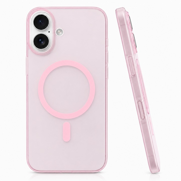 Husa pentru iPhone 17, MagSafe, Ultra Slim, Transparenta Mata, Anti-Amprenta, Protectie Camera, Roz mat