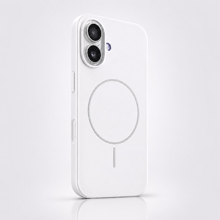 Husa pentru iPhone 17, MagSafe, Silicon Premium, Interior din Microfibra, Protectie Camera, Anti-Soc, Alb