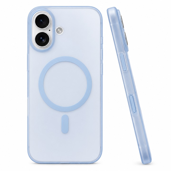 Husa pentru iPhone 17, MagSafe, Ultra Slim, Transparenta Mata, Anti-Amprenta, Protectie Camera, Albastru deschis mat