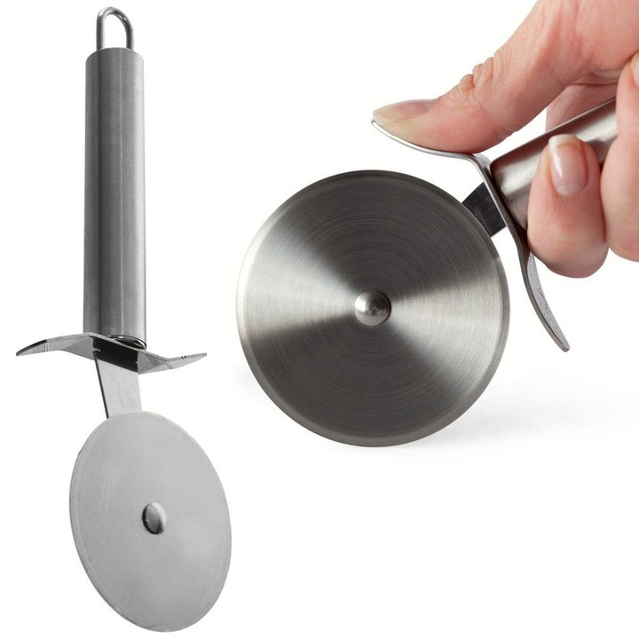 Cutter Pentru Pizza, Orion, 20.5 cm, Lama Rotunda Cu Diametrul De 7 cm, Fabricat Din Otel Inoxidabil, Maner Confortabil, Usor De Curatat, Argintiu