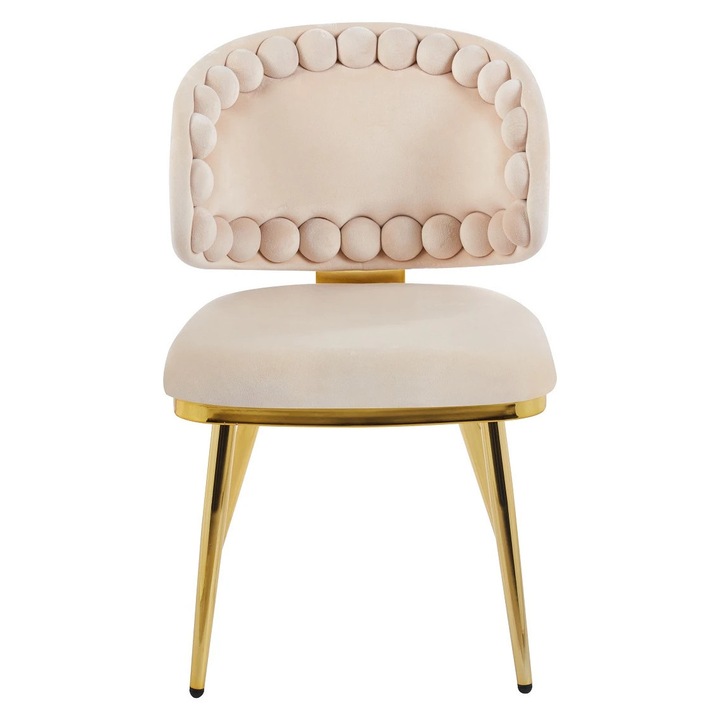 Set 2 Scaune Dining Topscaune, Catifea Moale, Picioare Auriu, Bej, 61x62.5x86 cm