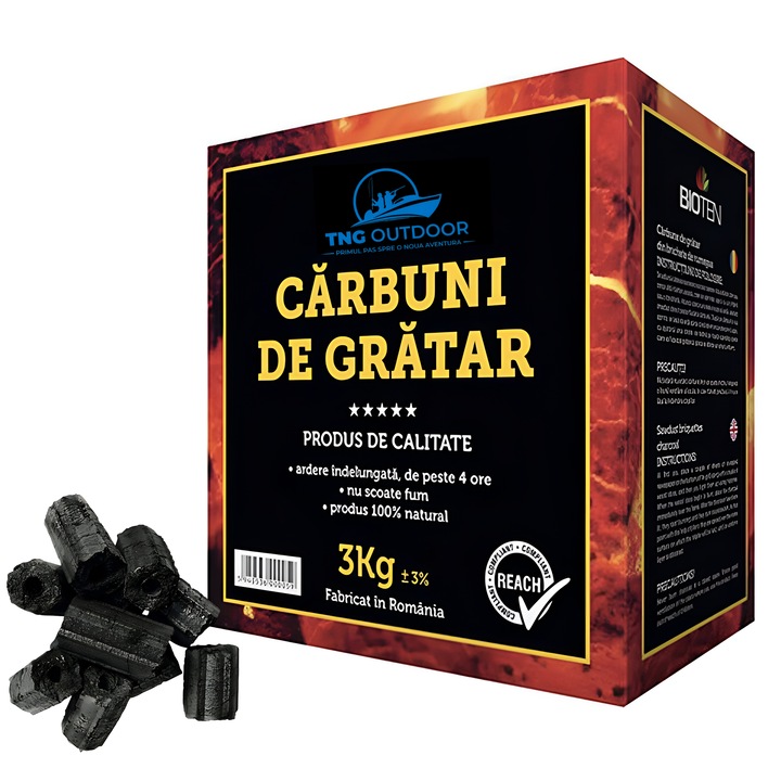 Въглища за скара от брикети от дървени стърготини, с продължително горене над 4 часа, без дим, 100% натурални, 3 кг