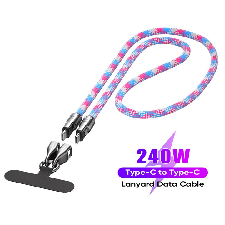 Set Cabluri Profesionale PD240W Type-C - 100 bucati, 1.2m, Incarcare Ultra-Rapida, Rezistenta Inalta (Impletitura Nylon + Lant de Securitate), Ideal pentru Hoteluri, Companii, Flote Dispozitive