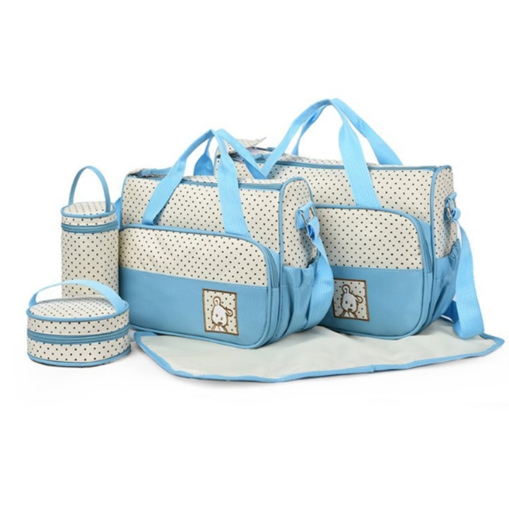 Комплект чанти Mommy Baby Blue Avyra, Многофункционална Чанта За Пелени С Голям Капацитет, Множество Отделения И Порт За Шише, Лека Раница С 3 Начина На Носене, За Новородени И Бебешки Аксесоари