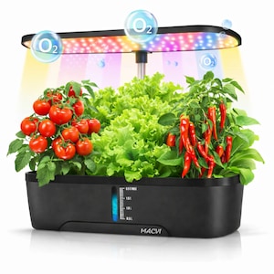 Sistem hidroponic Macvi®, 9 locuri de plantat, rezervor 2L, lumina LED reglabila 20W, crestere rapida fara sol, kit complet pentru plante, ierburi, legume sau flori