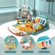 Centru de activitate si covoras bebelusi Macvi®, pian muzical interactiv, 5 jucarii detasabile, lavabil, educativ, 0–12 luni, multicolor