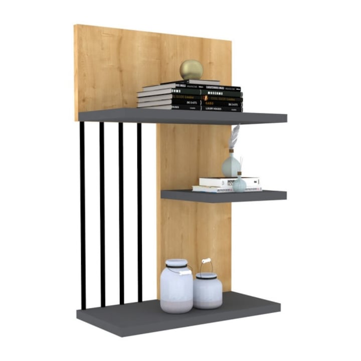 Rafturi perete, Timeless Wood, UnicUtil, 40 x 60 x 21 cm, Stejar Gri