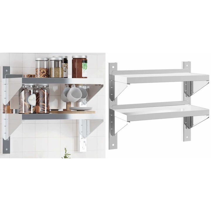 Raft perete 2 niveluri 50x23, 5x48 cm argintiu otel inoxidabil