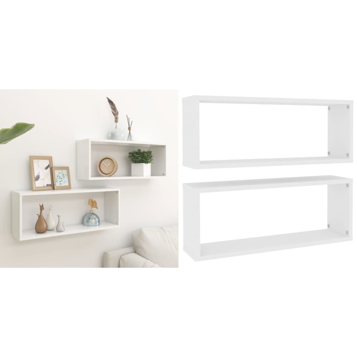 Rafturi de perete cub 2 bucati alb 60x15x23 cm lemn prelucrat