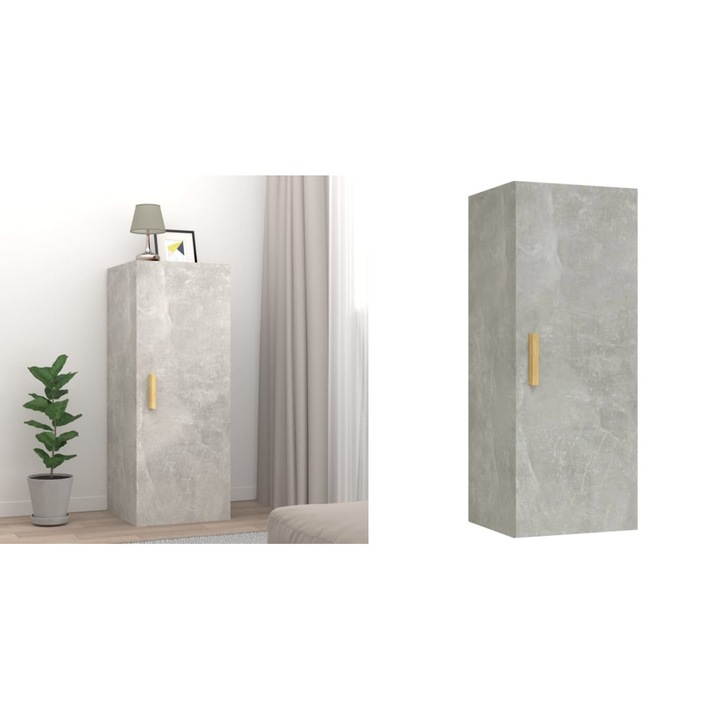 Dulap de perete, gri beton, 34, 5x34x90 cm, lemn compozit