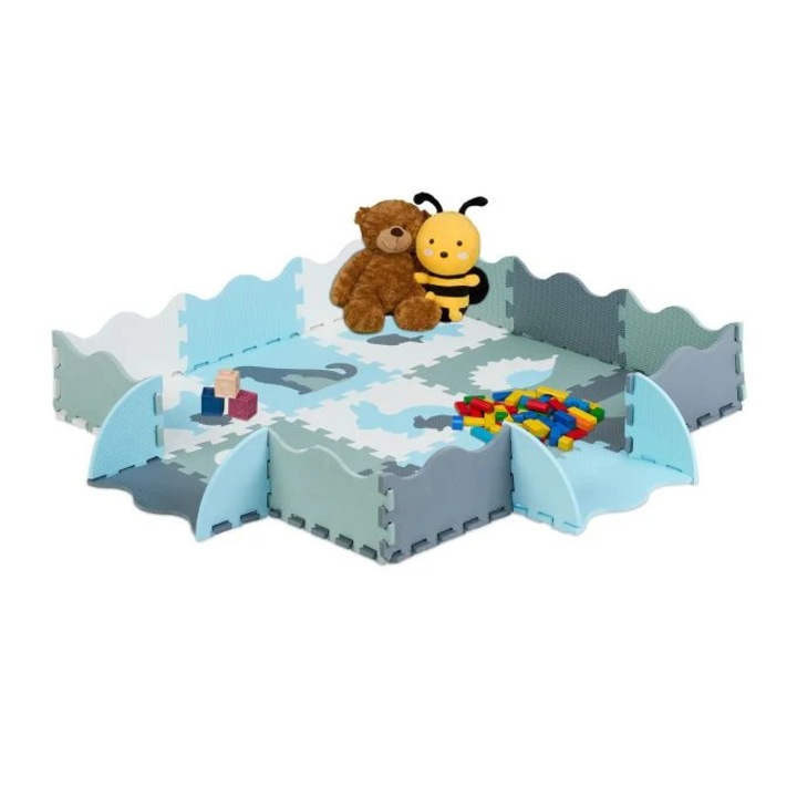 Детски пъзел килим, Northio, 9 части пяна, повдигнат ръб, многоцветен, 32,5x31x17см