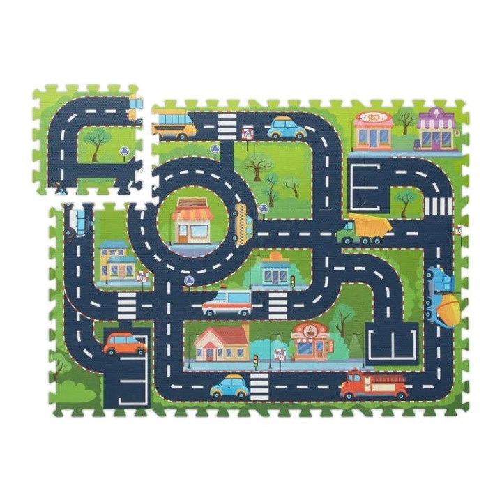 Covoraș puzzle strada, B2X, set 12 covorașe, multicolor, 31.5x31.5cm