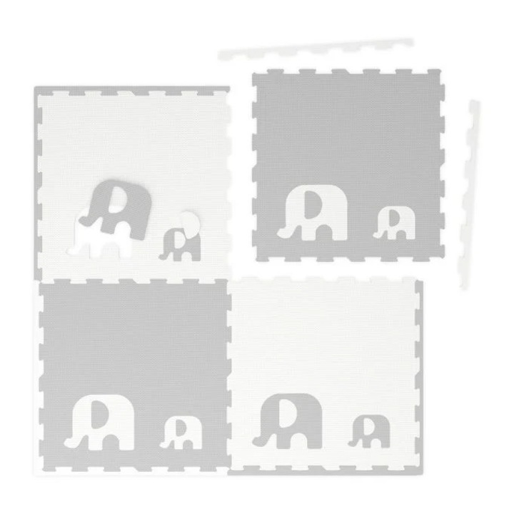 Gyermek puzzle szőnyeg, Northix, 4 habszőnyeg, 8 szegélydarab, elefántok, többszínű, 83,5x83,5cm