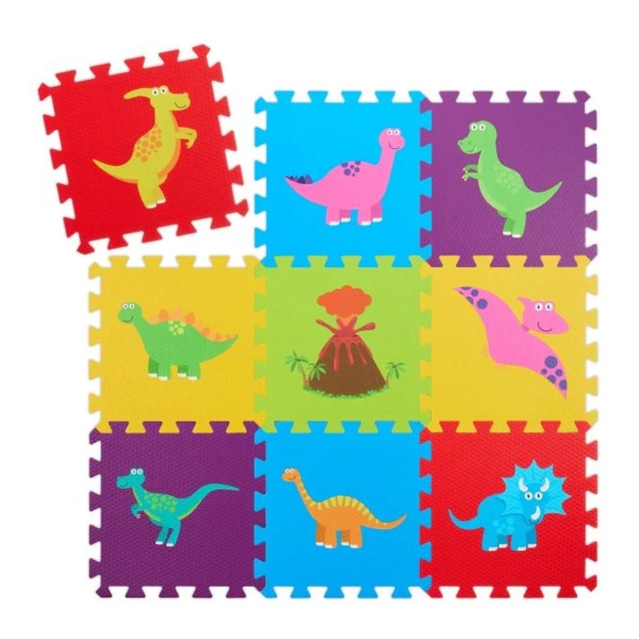 Covoraș puzzle dinozauri B2X set 9 piese spumă EVA multicolor 31, 5x31cm