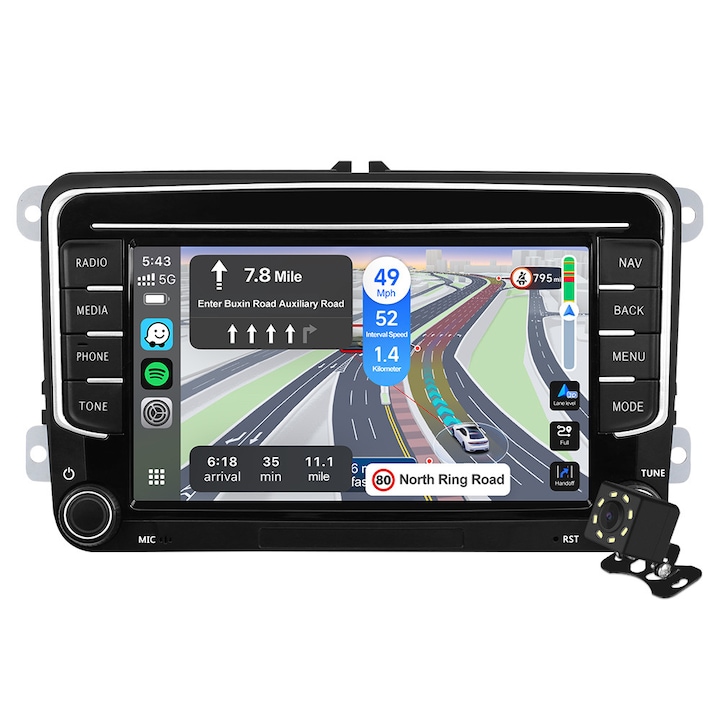 Навигация Isudar Android екран 7 инча за VW Volkswagen CC, Passat B6 B7, Golf 5 6, Tiguan, Polo, Skoda, Seat, Carplay, Auto, Камера, GPS, Canbus, BT 5.4, Wifi 6, 2xUSB, 4 Core, RAM 2GB, ROM 64GB