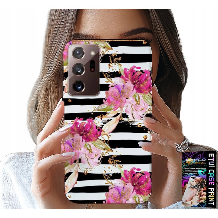 Samsung Note 20 Ultra telefontok, World Case, virágos fekete-fehér csíkokkal, szilikon