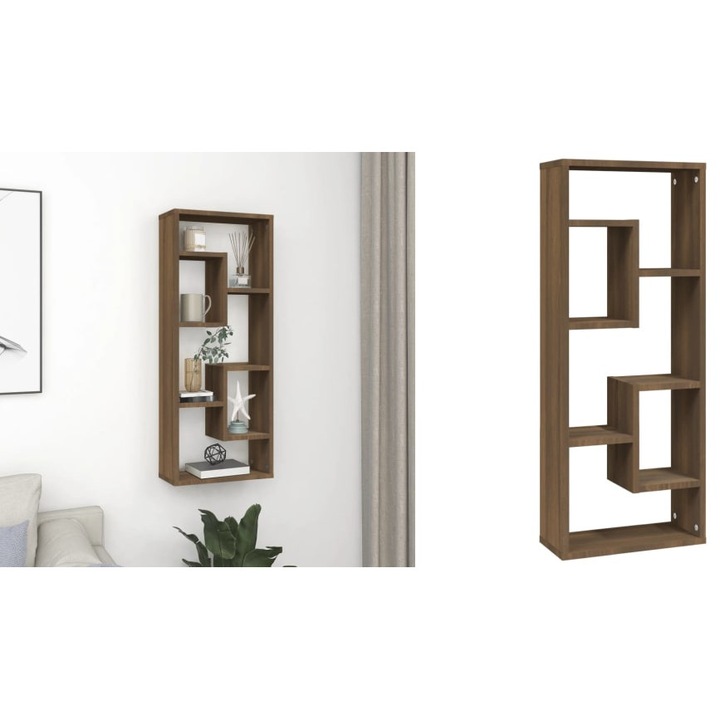 Raft de perete, stejar maro, 36x16x90 cm, lemn compozit