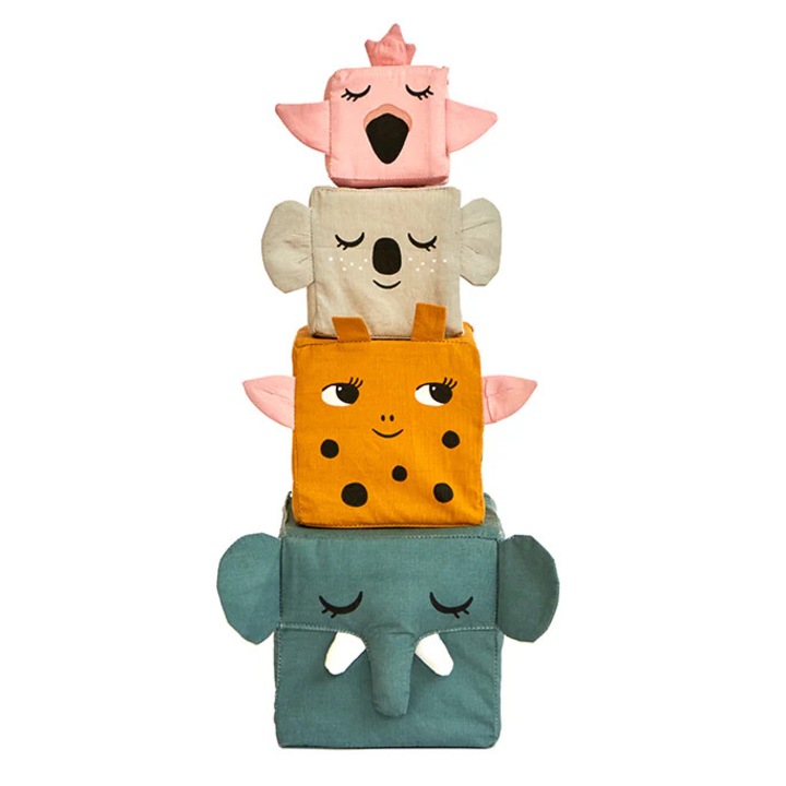 Подреждащи се кубчета от органичен памук, ROOMMATE, Jungle Animals, многоцветни, 0 години+