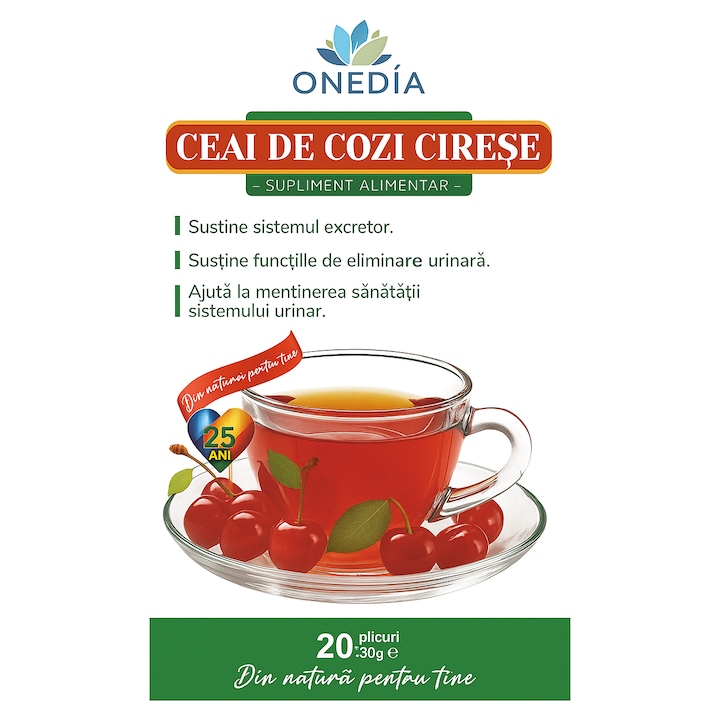 Ceai Cozi de Cirese Onedia, 20 plicuri – Infuzie naturala pentru sanatatea aparatului urinar