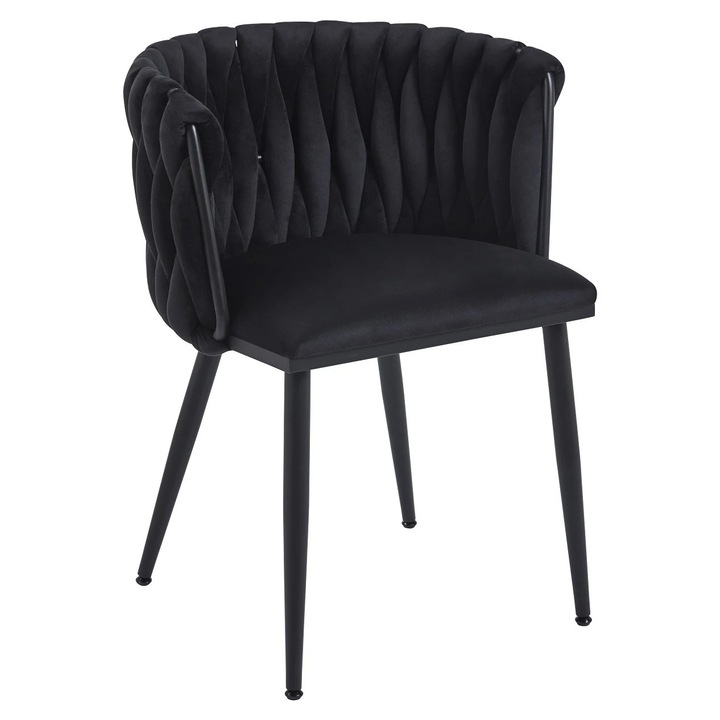 Scaun Dining/Bucatarie Topscaune Premium, Tapiterie Catifea Neagra, Cadru Metalic Solid, 60x53x78cm
