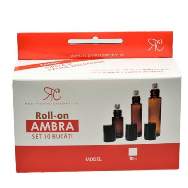 Set recipient roll-on ambra, 10ml, 10 bucati