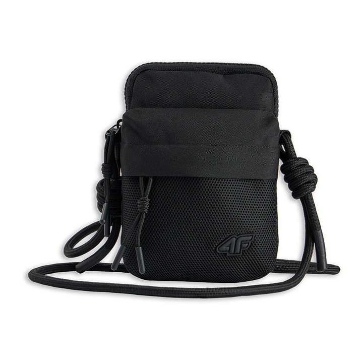 Unisex 4F Junior Crossbody Táska, Fekete, Szintetikus Anyag, Kompakt Méretek 13,5x17,5 cm, Sportos Stílus, AW25 Szezon