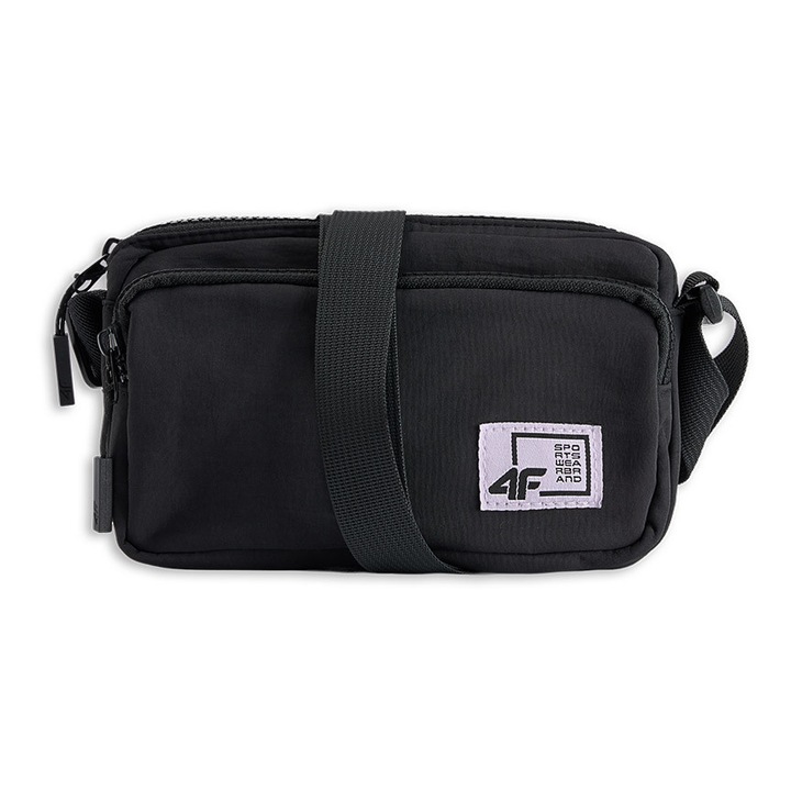 Borseta Crossbody pentru Femei, 4F Junior, Negru Intens, Poliester, Stil Sportiv, Dimensiuni 19x12 cm, Curea Reglabila, Compartiment cu Fermoar, AW25