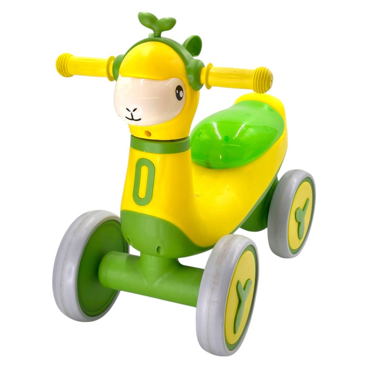 Gyermek futóbicikli, bárány modell, 4 kerék, zöld, 1-5 év, felni átmérő 12cm