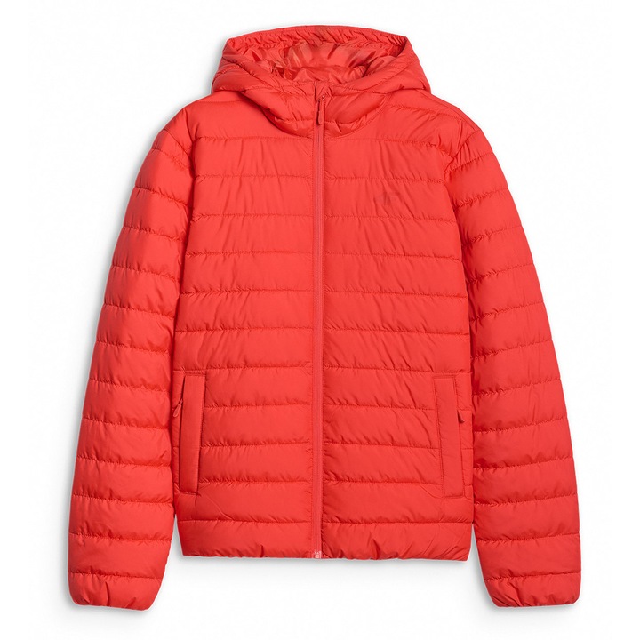 Geaca matlasata din puf sintetic pentru barbati 4F, culoare rosie, impermeabila, potrivita pentru activitati outdoor, sezon AW25, intretinere usoara si durabilitate maxima