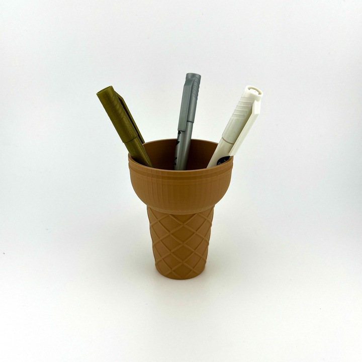 Suport Pixuri Birou, culoare Lemn deschis – Forma de Inghetata – plastic biodegradabil