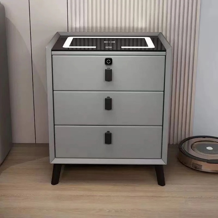 Noptiera Inteligenta Mobatelier, Multifunctionala, Blocare Cu Amprenta, Gri, 45x40x59cm