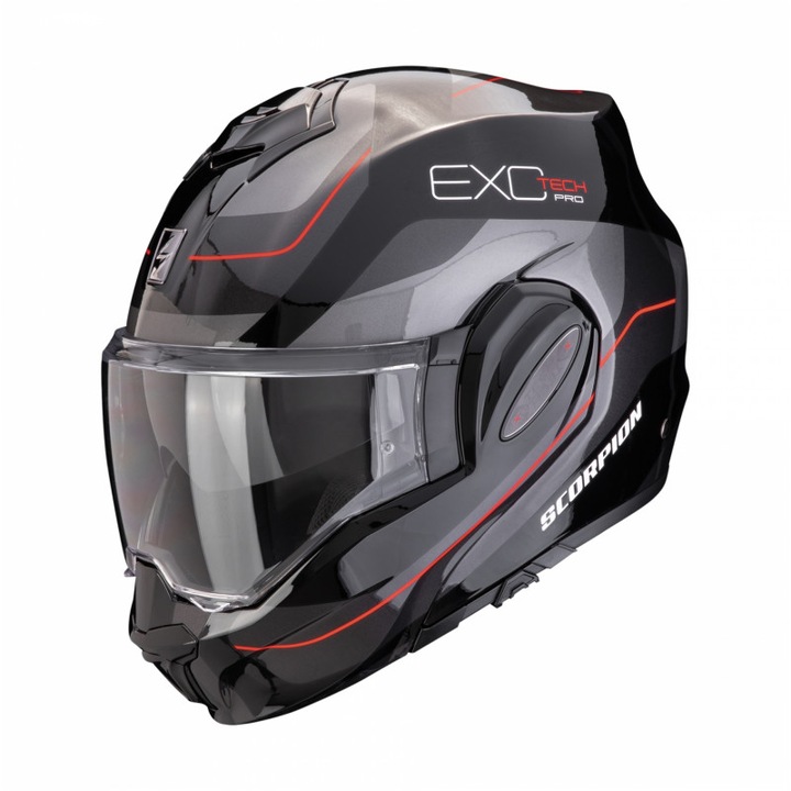 Casca SCORPION EXO-TECH PRO, protectie Motorsport, negru/argintiu/rosu, marimea M