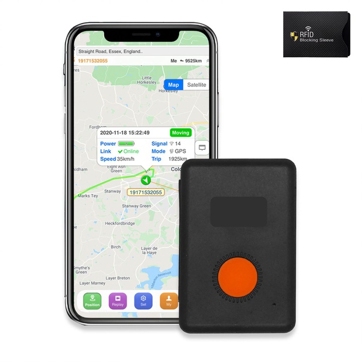 Mini GPS Tracker 4G GSM, Profesional, Aplicatie Monitorizare Gratuita, Autonomie 15 zile, Localizare Precisa in Timp Real, Baterie 1200mAh, 58 × 39 × 20 mm, 1 Protectie Rfid, UnderShop®