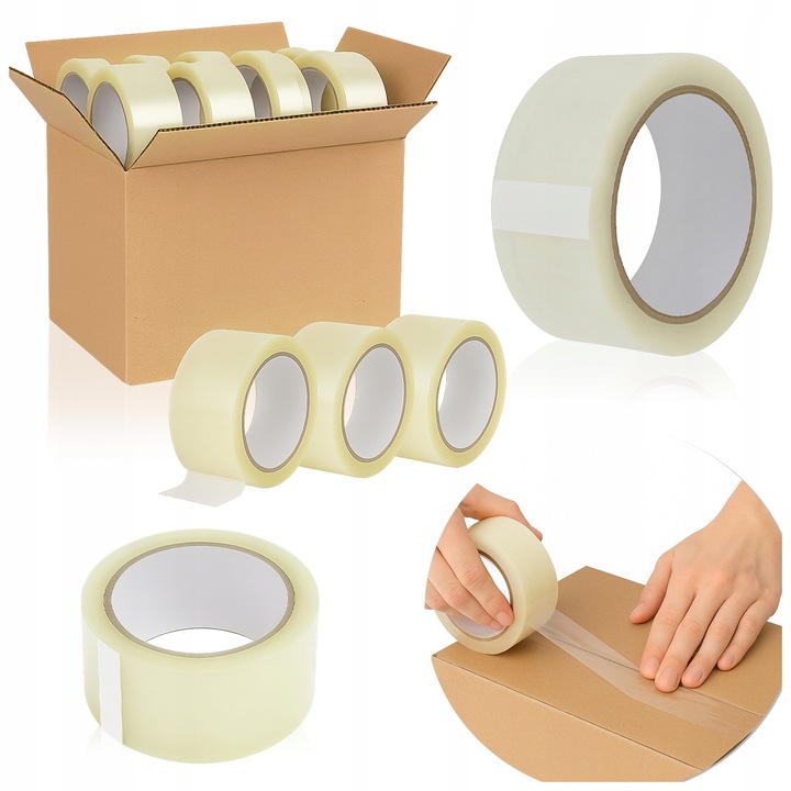Set de benzi adezive de ambalare, SuperButelki, Clasic, Rezistent, Pentru ambalare, Pentru expedierea pachetelor, Calitate inalta, Adeziv puternic Hot Melt, Latime 45 mm, Lungime 100 de metri, Desfasurare usoara, Incolor, 36 de Buc