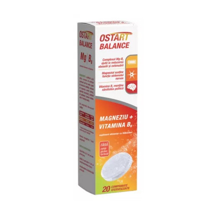 Ostart Balance Mg + B6, Fiterman Pharma, 20 comprimate efervescente, magneziu 125 mg, vitamina B6 1, 4 mg